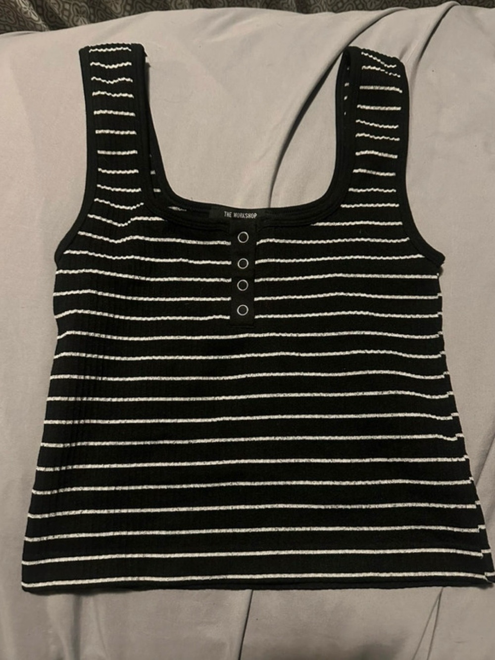 Workshop Republic Clothing Black and White Striped Ribbed Tank